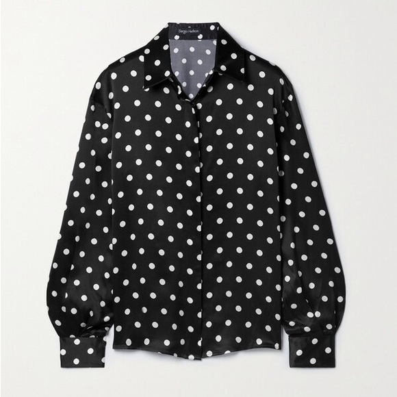 Sergio Hudson Polka Dot Silk Charmeuse Button-Up Blouse, Black/White XL NWT $795 - Picture 4 of 14